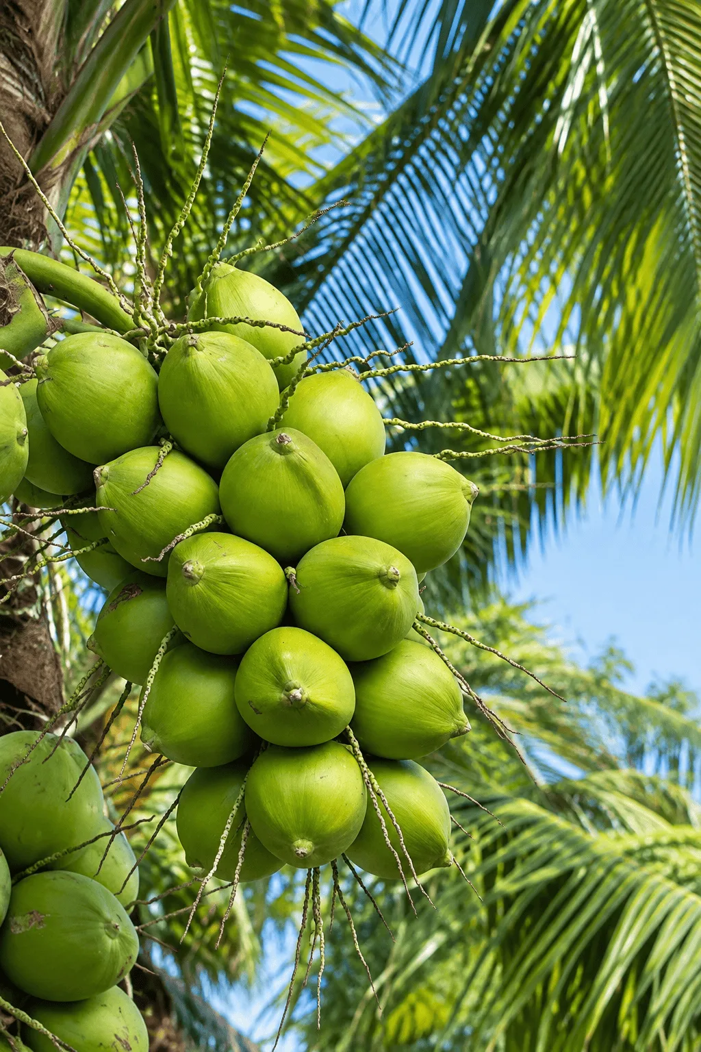 Bunch of green tender coconuts